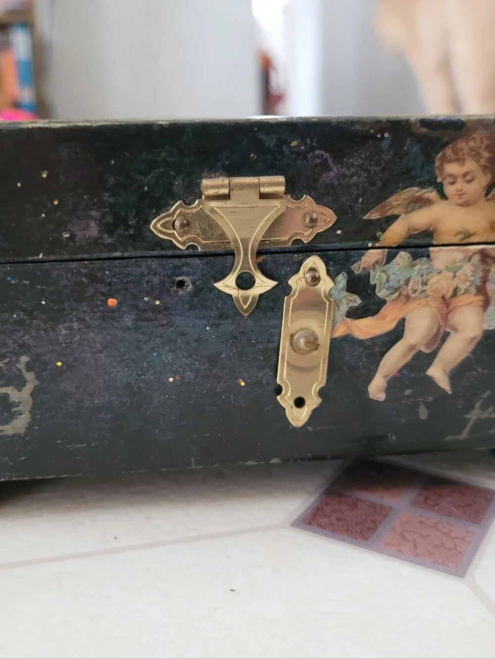 Whimsigoth Lacquer Trinket Jewelry Box Cherub Dark Romance Vintage Unique Gift